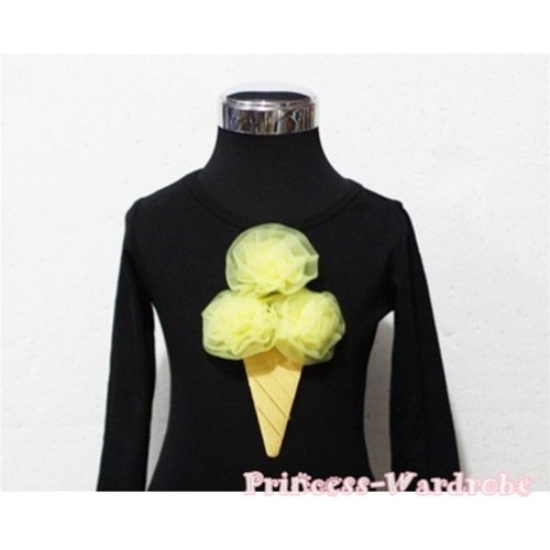 Yellow Ice Cream Black Long Sleeves Top T183 