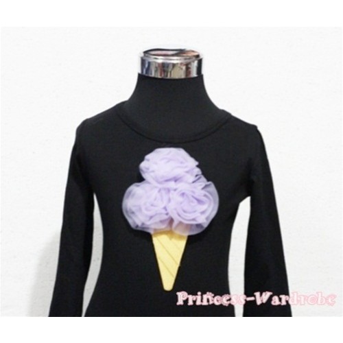 Light Purple Ice Cream Black Long Sleeves Top T188 