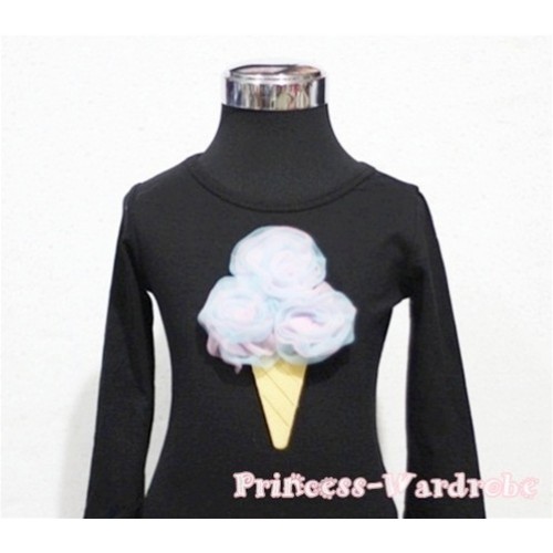 Light Blue Light Pink Mixed Mixed Ice Cream Black Long Sleeves Top T198 