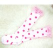 Pale Pink Sock with Hot Pink White Polka Dots Cotton Stocking SK82 