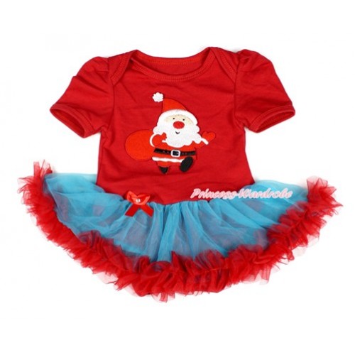 Xmas Hot Red Baby Bodysuit Jumpsuit Peacock Blue Red Pettiskirt with Gift Bag Santa Claus Print JS1687 