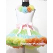 White Tank Tops with Light-Colored Rainbow Rosettes & Light-Colored Rainbow Pettiskirt M258 