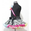 Rainbow Zebra Pettiskirt with a Bunch of Hot Pink Yellow Light Blue Rosettes Black Tank Top with Hot Pink Bow MW61 