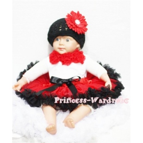 White Baby Pettitop & Red Rosettes with Red Black Baby Pettiskirt NG171 