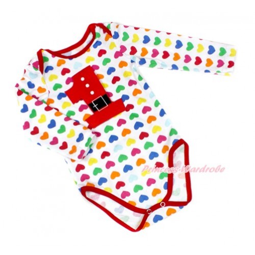 Xmas Rainbow Heart Long Sleeve Baby Jumpsuit with 1st Santa Claus Birthday Number Print LS219 