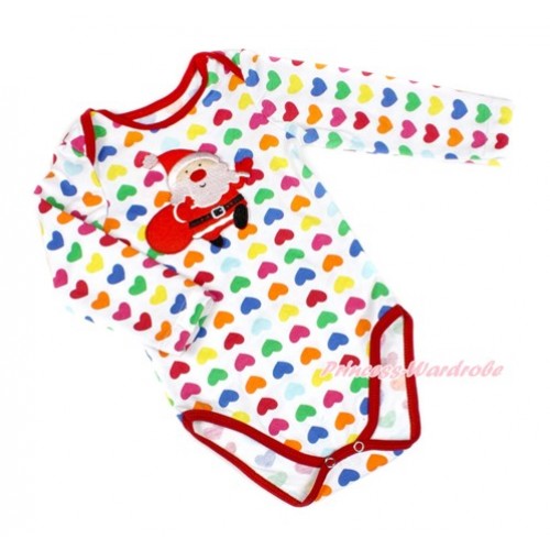 Xmas Rainbow Heart Long Sleeve Baby Jumpsuit with Gift Bag Santa Claus Print LS220 