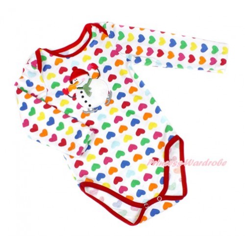 Xmas Rainbow Heart Long Sleeve Baby Jumpsuit with Ice-Skating Snowman Print LS221 