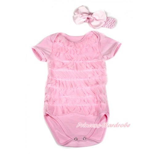 Light Pink Ruffles Baby Jumpsuit With Accessory 2PC Set TH410 