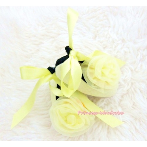Yellow Ribbon Crib Shoes with Yellow Rosettes S428 
