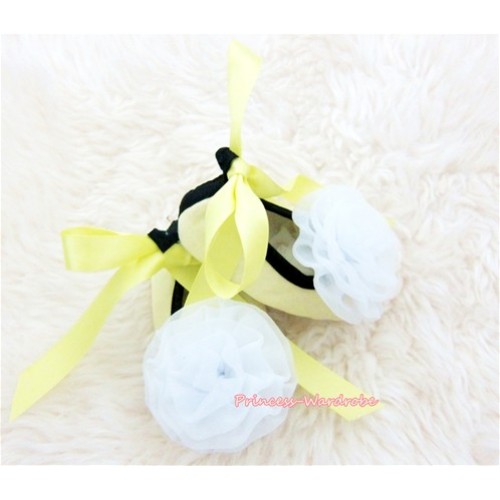 Yellow Ribbon Crib Shoes with White Rosettes S430 