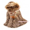 Brown Leopard Faux Fur Winter Warm Shawl Coat Flower Leather Belt Jacket Snowsuit SH37 