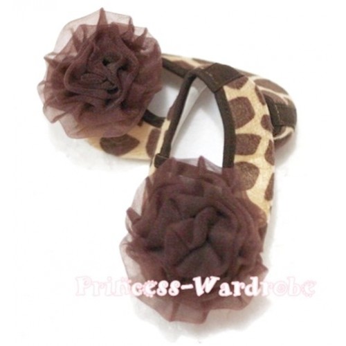 Baby Giraffe Crib Shoes with Brown Rosettes S68 