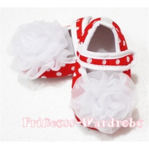 Baby Red White Poika Dot Crib Shoes with White Rosettes S83 
