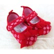 Red Light Pink Polka Dots With Red Bow Crib Shoes S456 