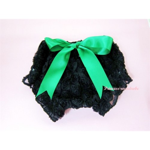 Black Romantic Rose Panties Bloomers With Green Bow BR02 