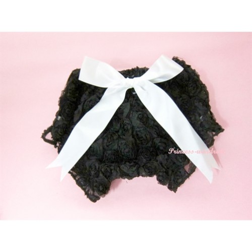Black Romantic Rose Panties Bloomers With White Bow BR04 