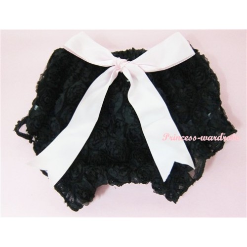 Black Romantic Rose Panties Bloomers With Light Pink Bow BR06 