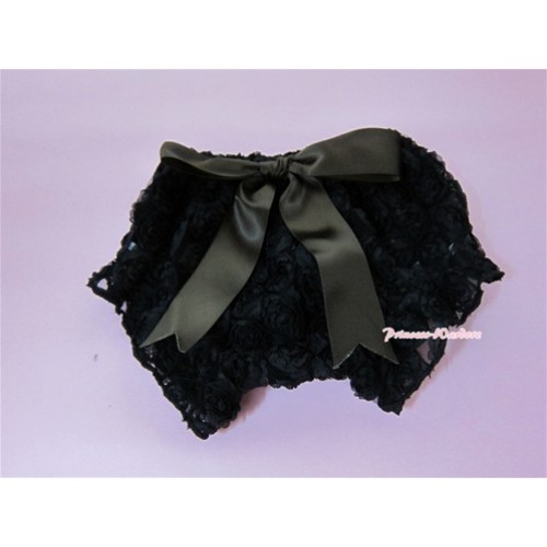 Black Romantic Rose Panties Bloomers With Brown Bow BR12 