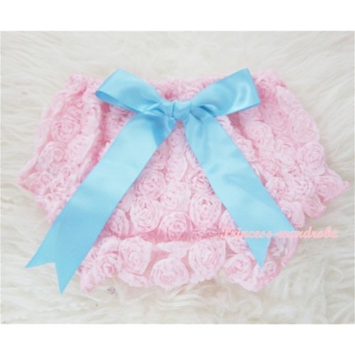 Light Pink Romantic Rose Panties Bloomers With Light Blue Bow BR29 