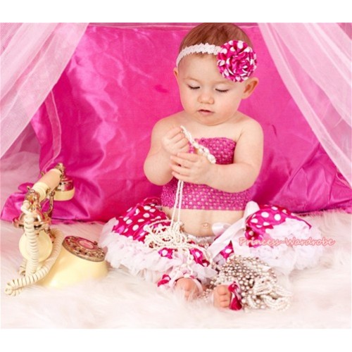 Hot Pink Crochet Tube Top, Hot Pink White Polka Dots Baby Pettiskirt CT354 
