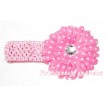 Light Pink White Polka Dot Crystal Daisy Hair Clip with Match Headband F18 