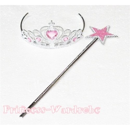 Noble Light Pink Crystal Star Wand with Crystal Crown Set H171 