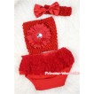 Red Layer Panties Bloomers with Red Flower Red Crochet Tube Top and Red Bow Red Headband 3PC Set CT386 