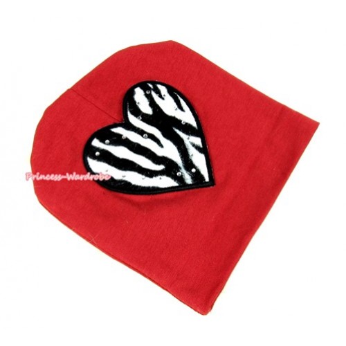 Red Cotton Cap with Zebra Heart Print TH254 