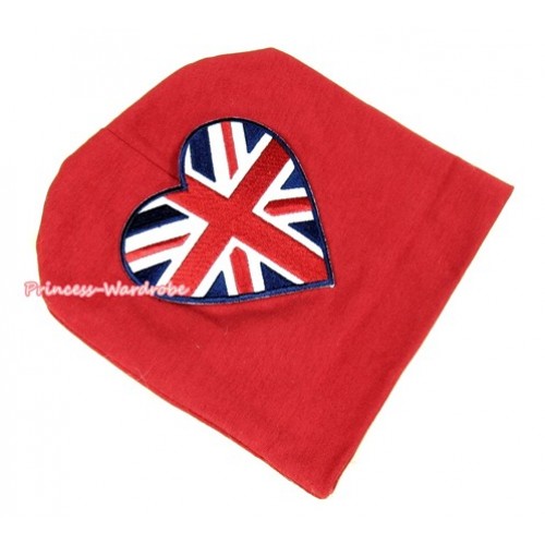Red Cotton Cap with Patriotic Britain Heart Print TH255 