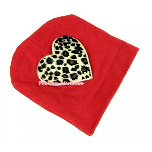 Red Cotton Cap with Leopard Heart Print TH258 
