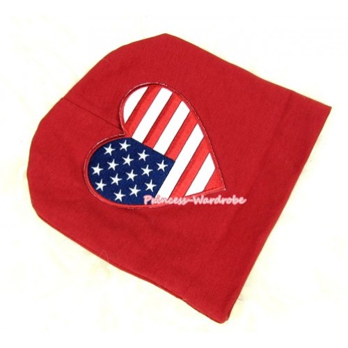 Red Cotton Cap with Patriotic America Heart Print TH260 