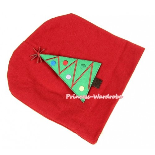 Red Cotton Cap with Christmas Tree Print TH261 