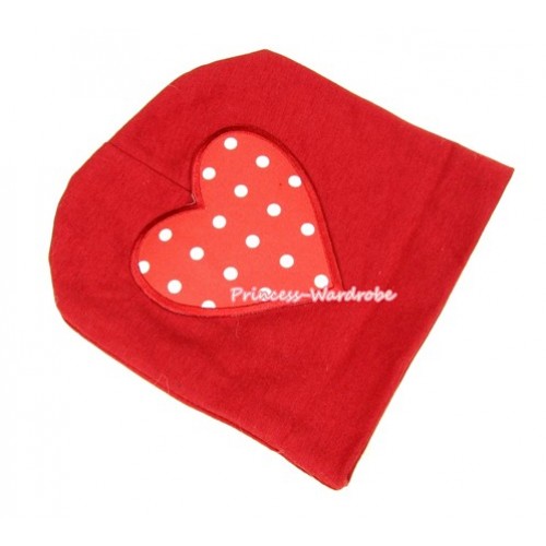 Red Cotton Cap with Red White Polka Dots Heart Print TH262 