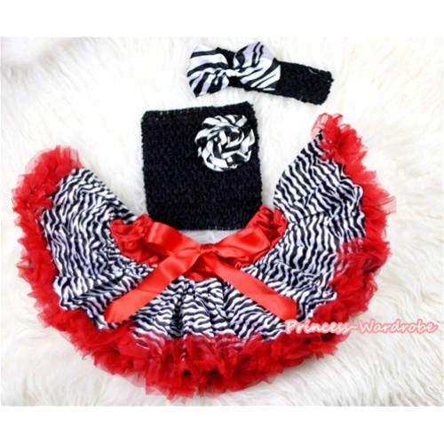 Red Zebra Baby Pettiskirt,Zebra Print Rose Black Crochet Tube Top,Black Headband Zebra Print Bow 3PC Set CT442 