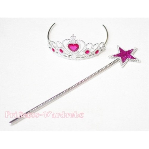 Noble Hot Pink Crystal Star Wand with Crystal Crown Set H173-1 