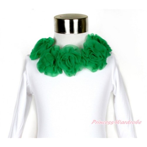Xmas White Long Sleeves Top with Kelly Green Rosettes TW376 