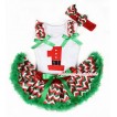 Xmas White Baby Pettitop with 1st Santa Claus Birthday Number Print with Red White Green Wave Ruffles & Kelly Green Bow with Red White Green Wave Newborn Pettiskirt NN65 