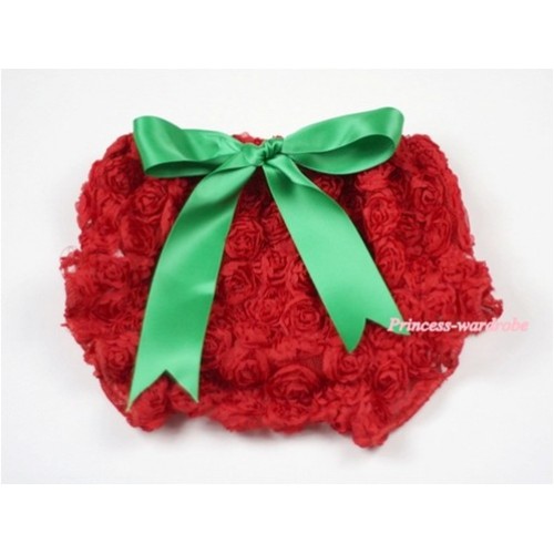 Red Romantic Rose Panties Bloomers with Green Bow BR33 