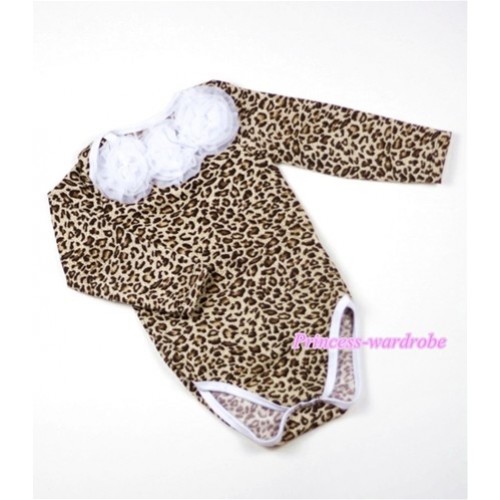 Leopard Print Long Sleeve Baby Jumpsuit with White Rosettes LH51 