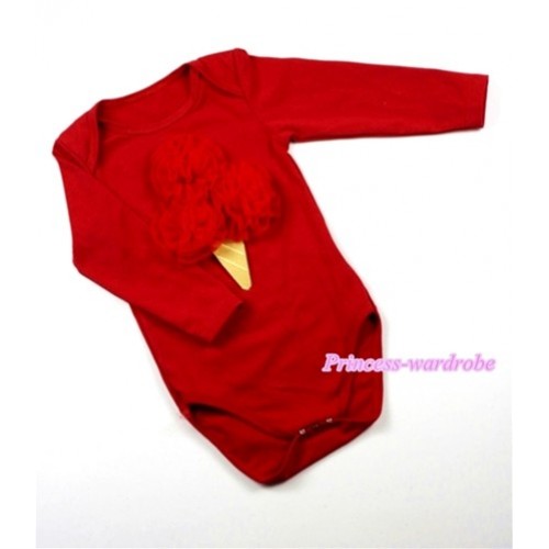 Red Long Sleeve Baby Jumpsuit with Red Rosettes Ice Cream Print LS151 