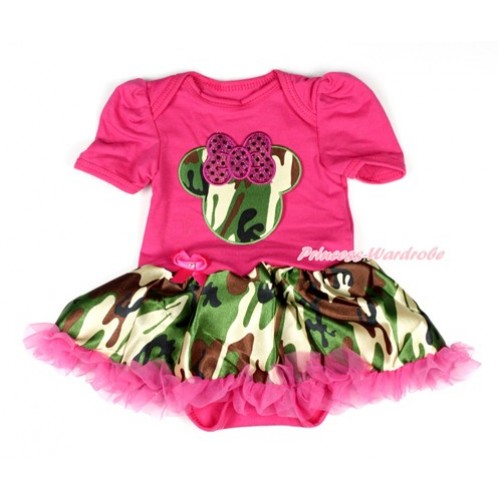 Hot Pink Baby Bodysuit Jumpsuit Hot Pink Camouflage Pettiskirt with Sparkle Hot Pink Camouflage Minnie Print JS1882 