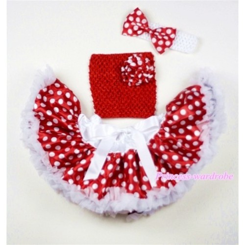 Minnie Polka Dots Baby Pettiskirt,Minnie Rose Red Crochet Tube Top,White Headband Minnie Dots Bow 3PC Set CT458 