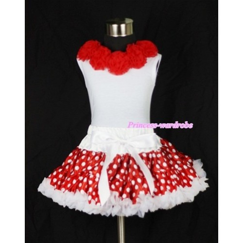 White Tank Tops with Red Rosettes & White Minnie Polka Dots Pettiskirt MG092 