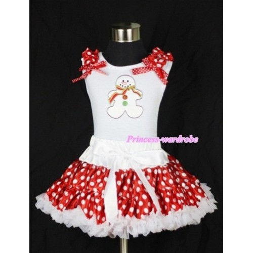 White Tank Top with Snowman Print with Minnie Dots Ruffles Minnie Dots Ribbon & White Minnie Polka Dots Pettiskirt MG306 