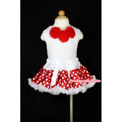 White Baby Pettitop with Red Rosettes with White Minnie Polka Dots Newborn Pettiskirt NG540 