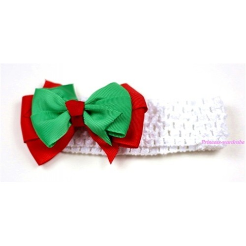 White Headband with Red Green Ribbon Hair Bow Clip H422 