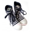 Black White Striped Canvas Sneakers Shoes Laces Mid Calf Children Boot C-6Black 