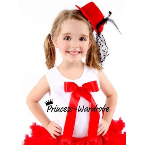 White Pettitop with Cute Red Pink Big Bow TM112 