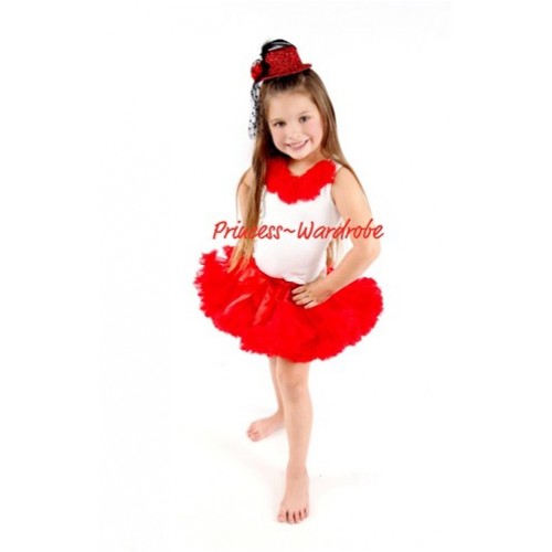 White Tank Tops with Red Rosettes & Red Pettiskirt M20 