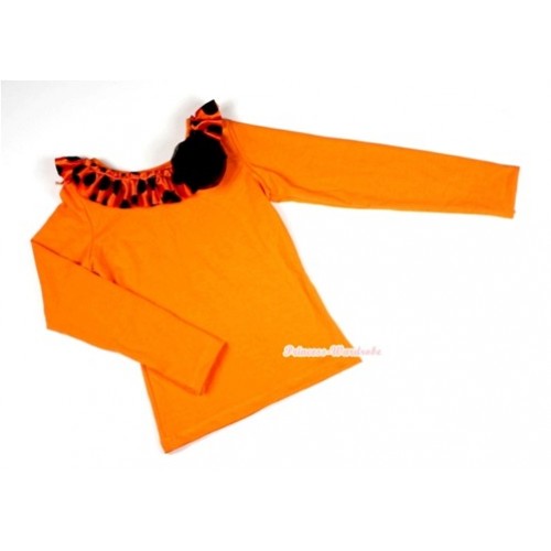 Orange Long Sleeves Top with Orange Black Polka Dots Satin Lacing and One Black Rose TO301 